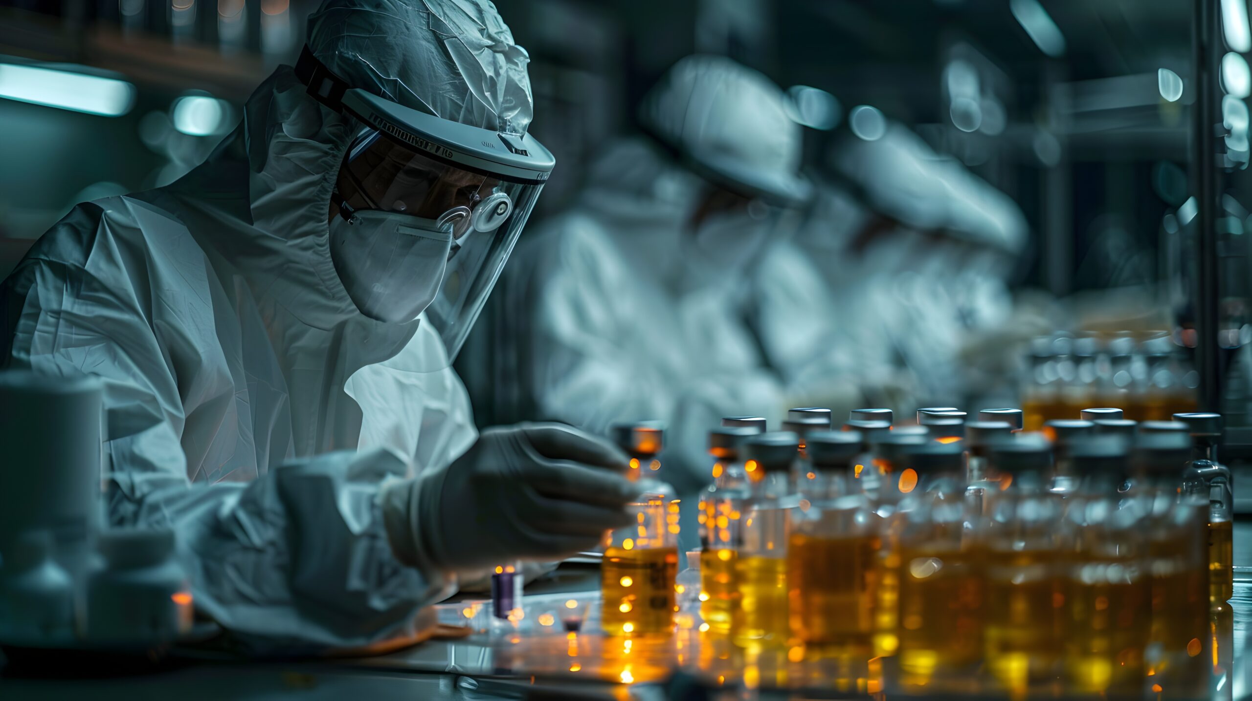 Laboratory Scientist Conducting Scientific Experiment with Glass covid
